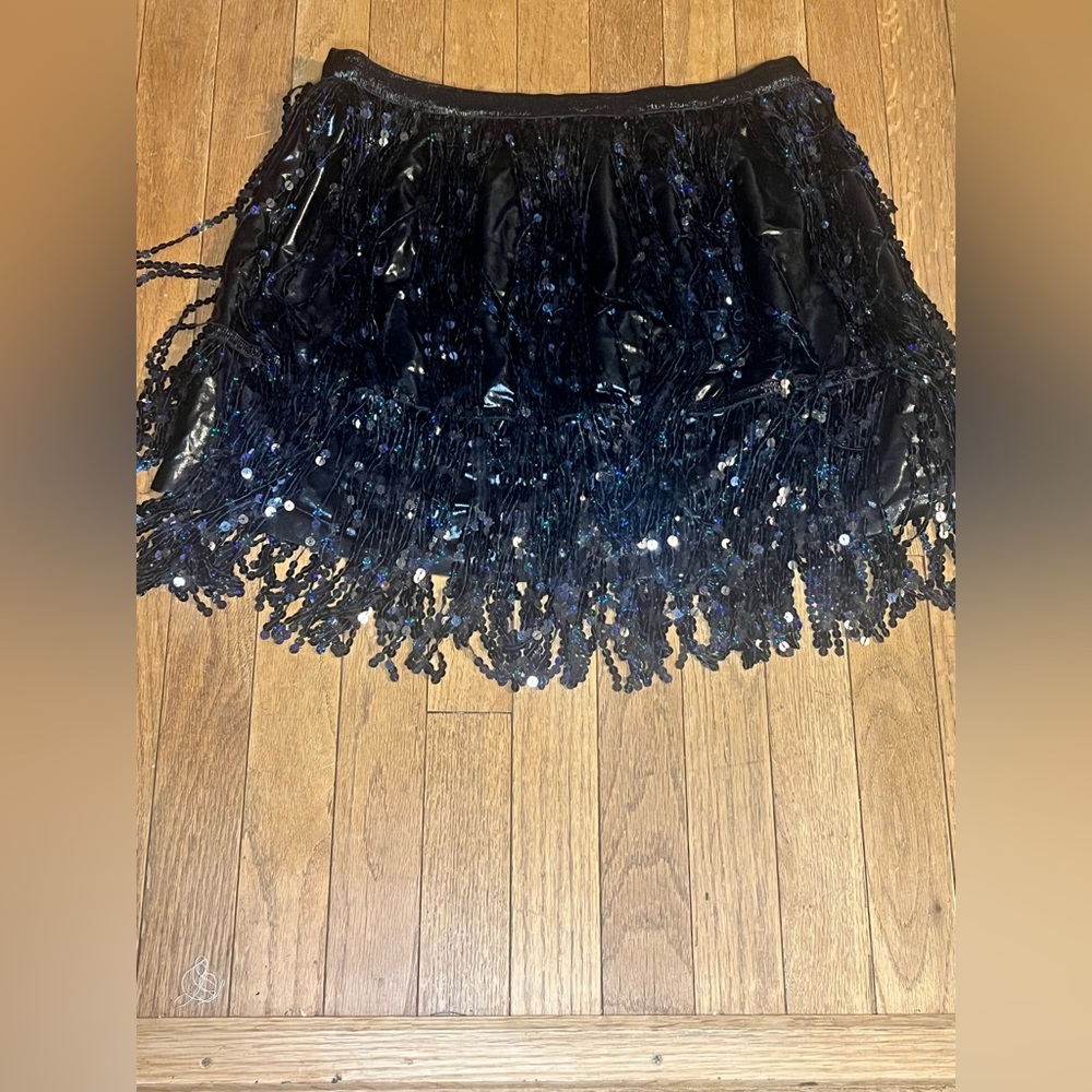 Elegant Black Sequin Fringe Skirt